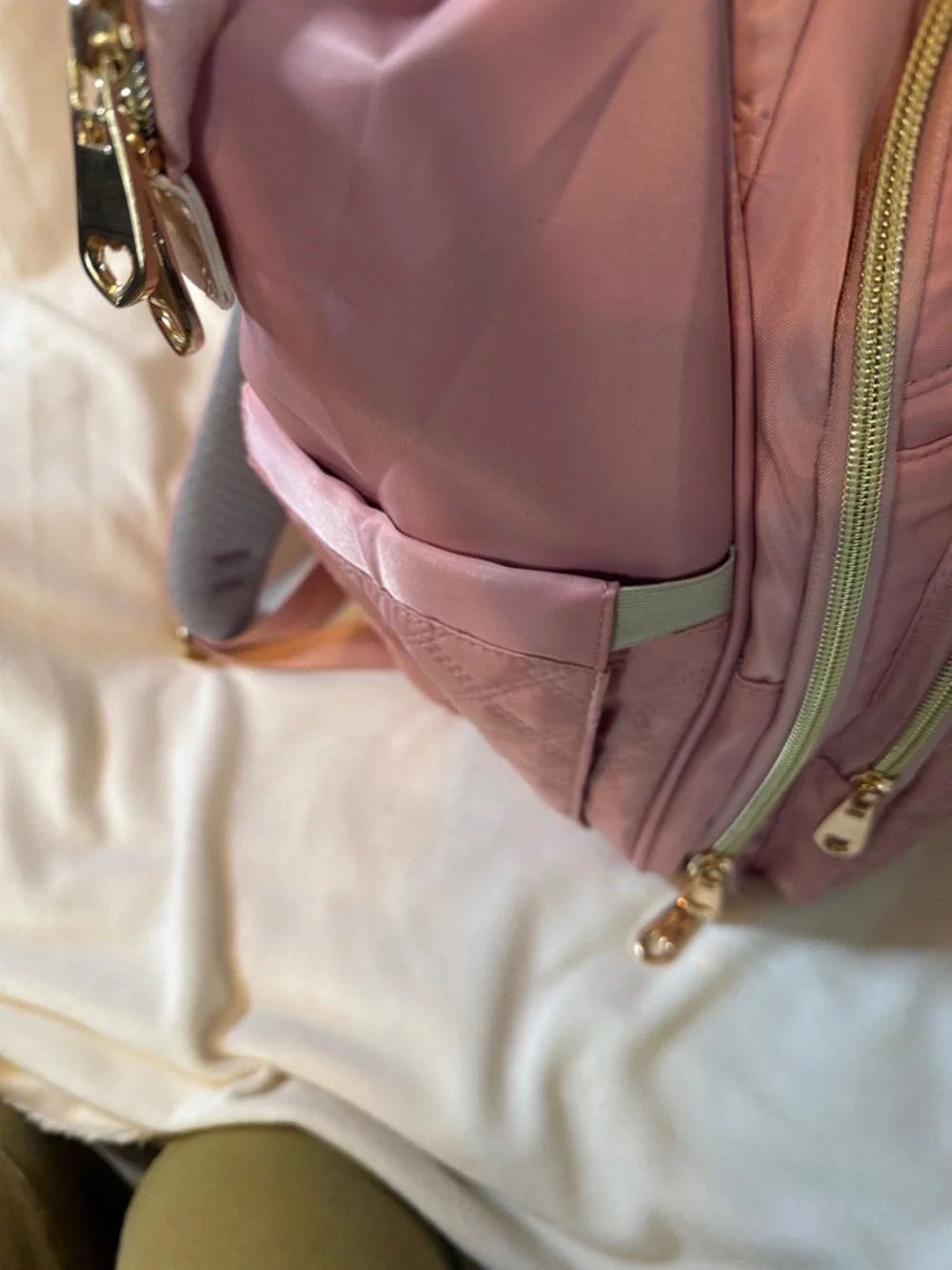 Weitars‎ Pink Quilted Nylon Backpack Multi Compartment Gold Tone Hardware Bag